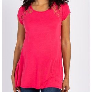 Coral Solid Lace Accent Maternity Top